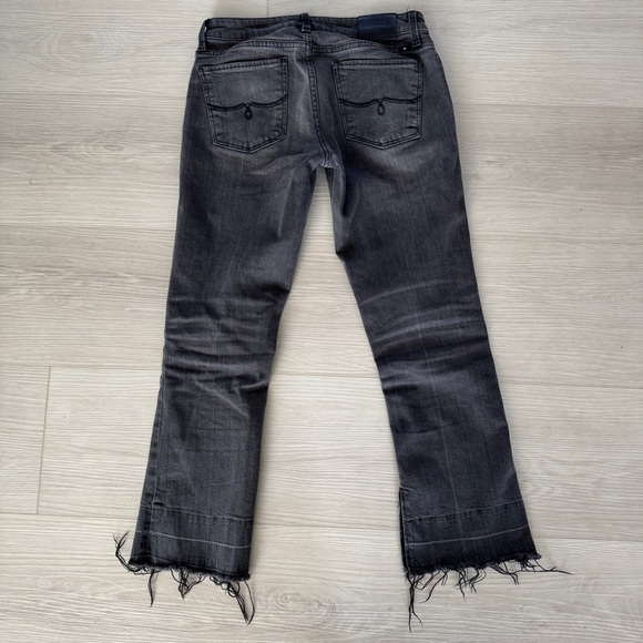 Lucky Brand Lolita Shrunken Boot Cut Kick Flare Slit Distressed Jeans Black 2/26 - Picture 3 of 7
